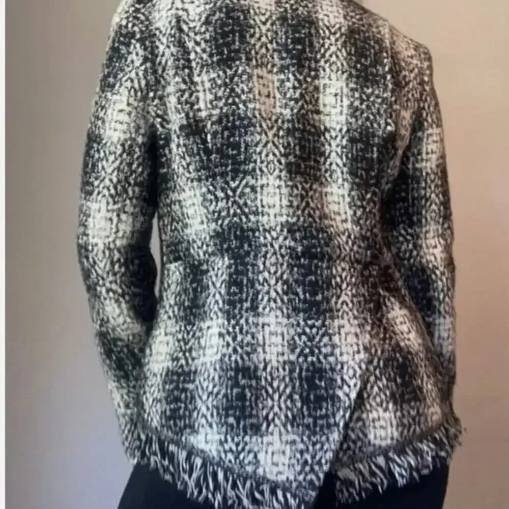 Carol Anderson by Invitation Blazer Jacket Sz 10 Black White Plaid Tweed Fringe - Picture 4 of 16